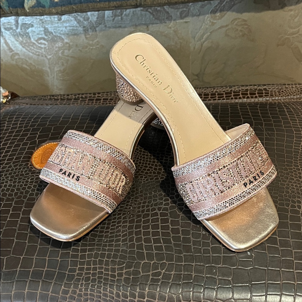 Dior Metallic Pink Slide Sandals